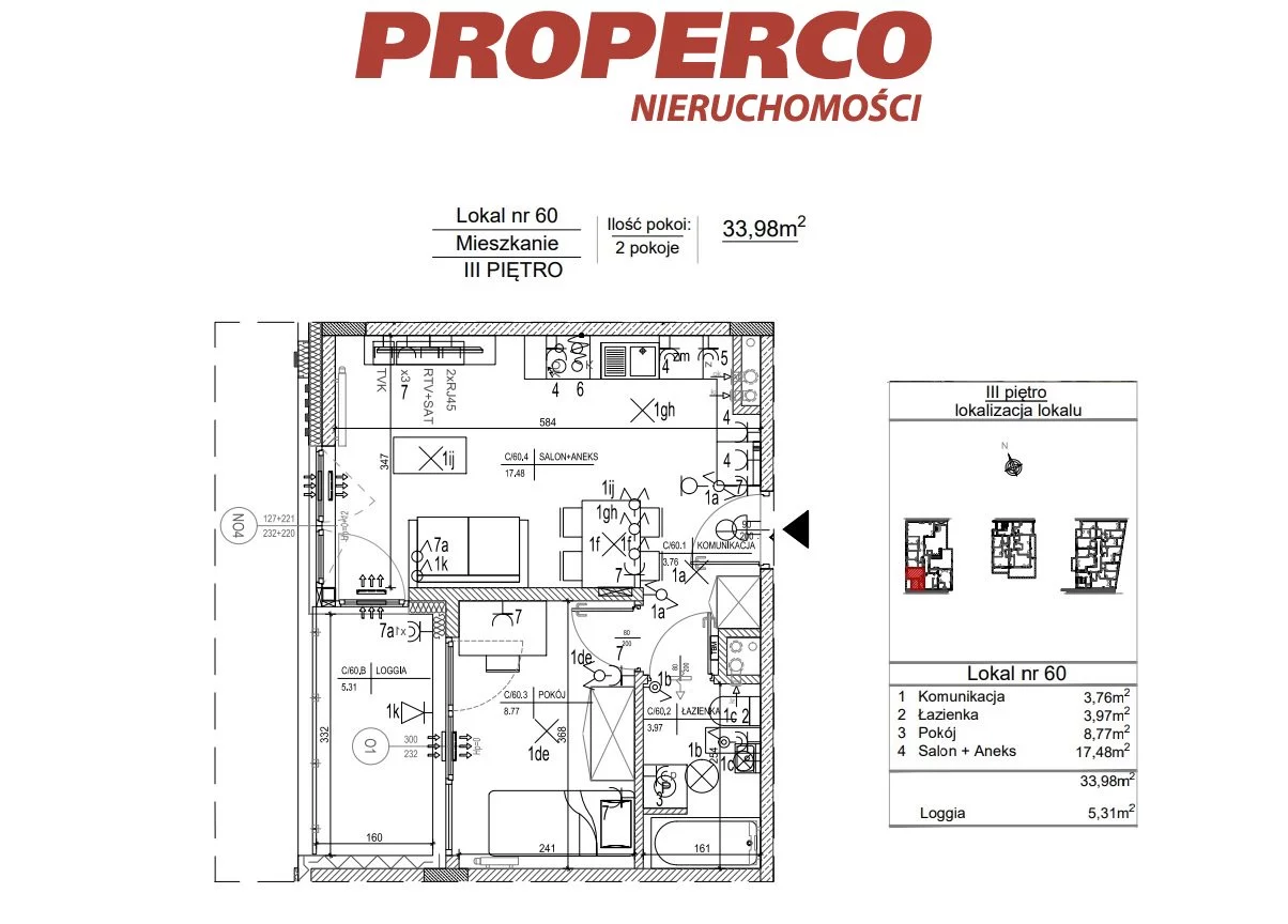 1 pokój, mieszkanie 33,98 m², piętro 3, oferta nr , PRP-MS-75468, Kielce, Szydłówek, Klonowa