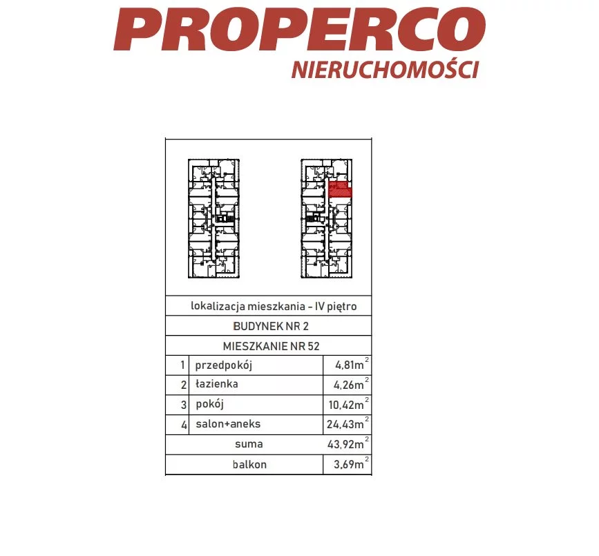 2 pokoje, mieszkanie 43,57 m², piętro 4, oferta nr , PRP-MS-70419, Skarżysko-Kamienna