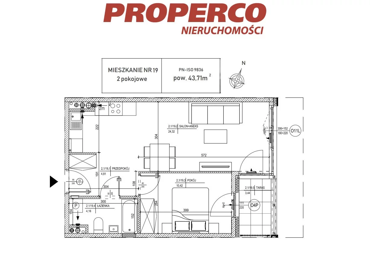 2 pokoje, mieszkanie 43,52 m², piętro 1, oferta nr , PRP-MS-70383, Skarżysko-Kamienna
