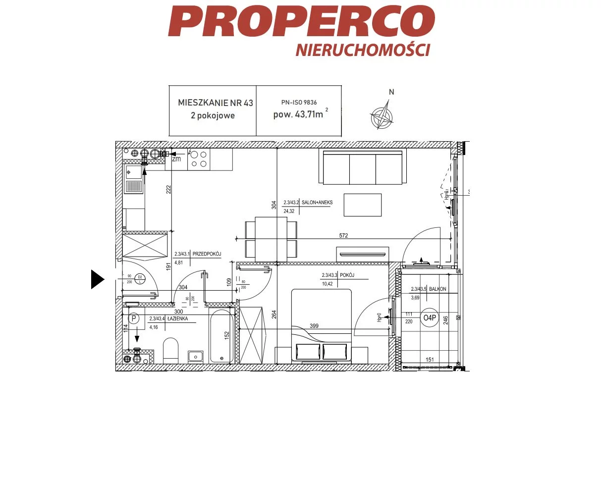 2 pokoje, mieszkanie 43,46 m², piętro 3, oferta nr , PRP-MS-70407, Skarżysko-Kamienna