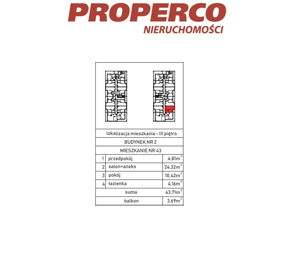 2 pokoje, mieszkanie 43,46 m², piętro 3, oferta nr , PRP-MS-70407, Skarżysko-Kamienna