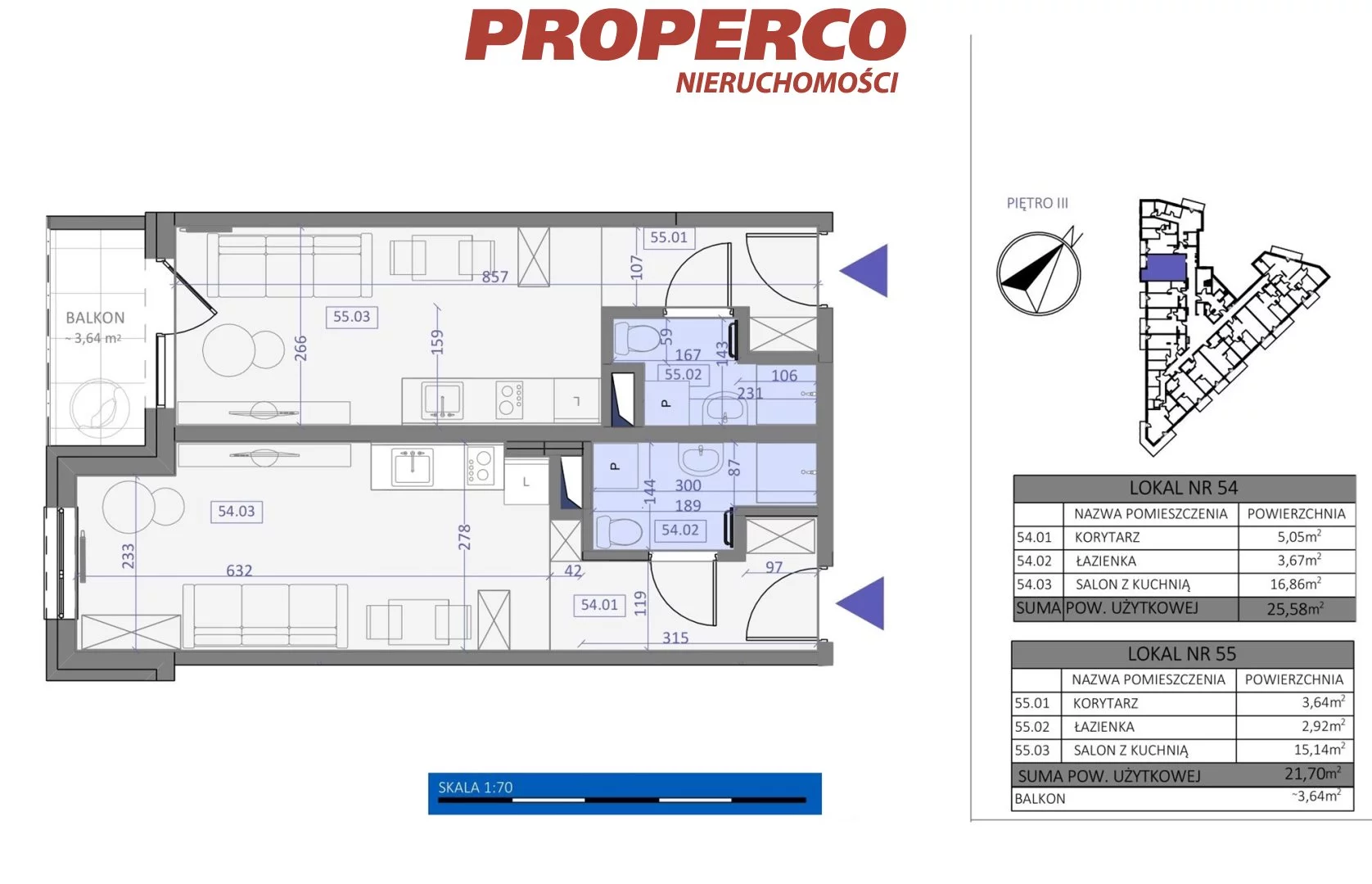 2 pokoje, mieszkanie 48,40 m², piętro 3, oferta nr , PRP-MS-75486, Ząbki, Skrajna