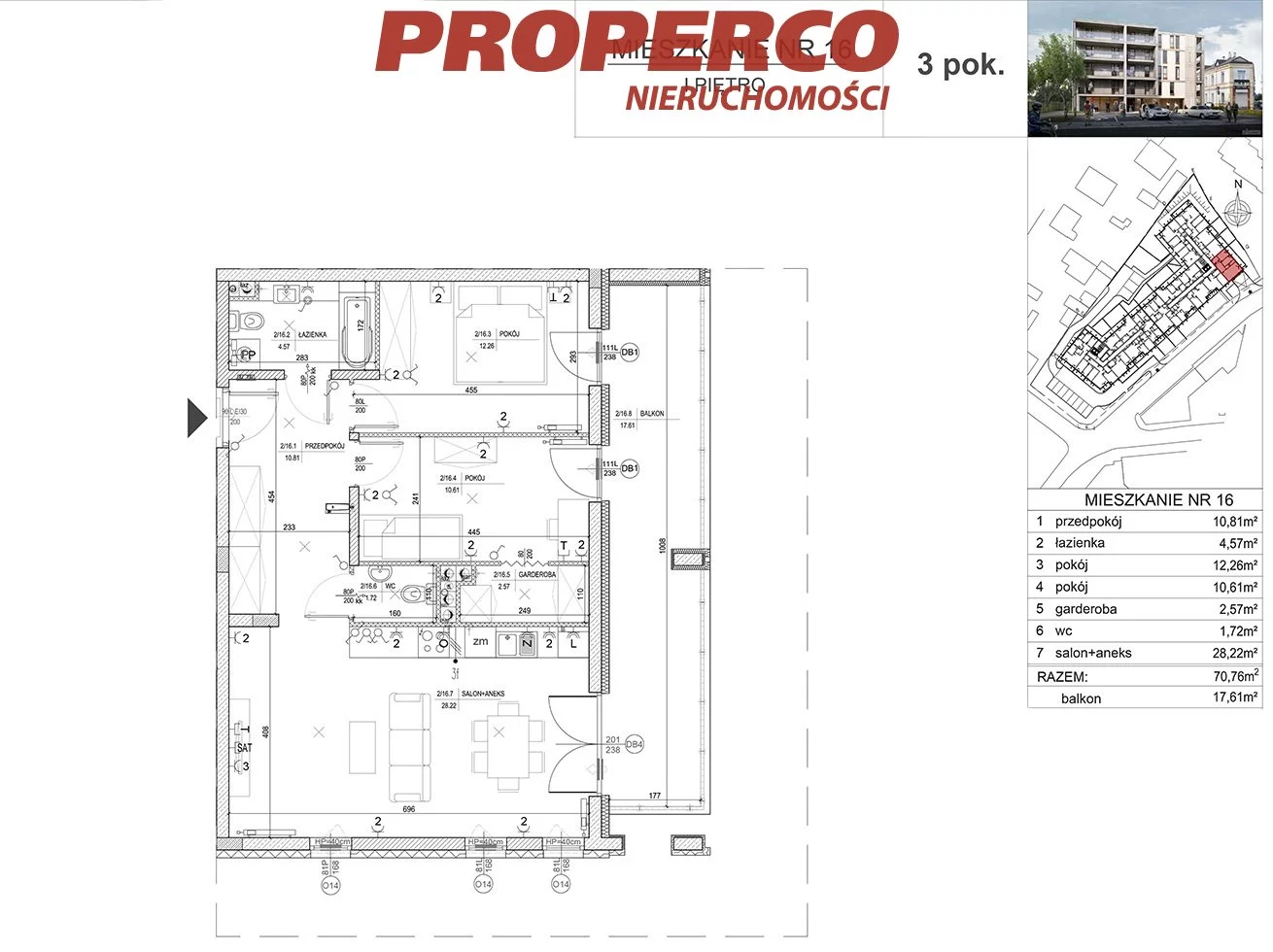 3 pokoje, mieszkanie 70,76 m², piętro 1, oferta nr , PRP-MS-71809-26, Kielce, Centrum, Niska