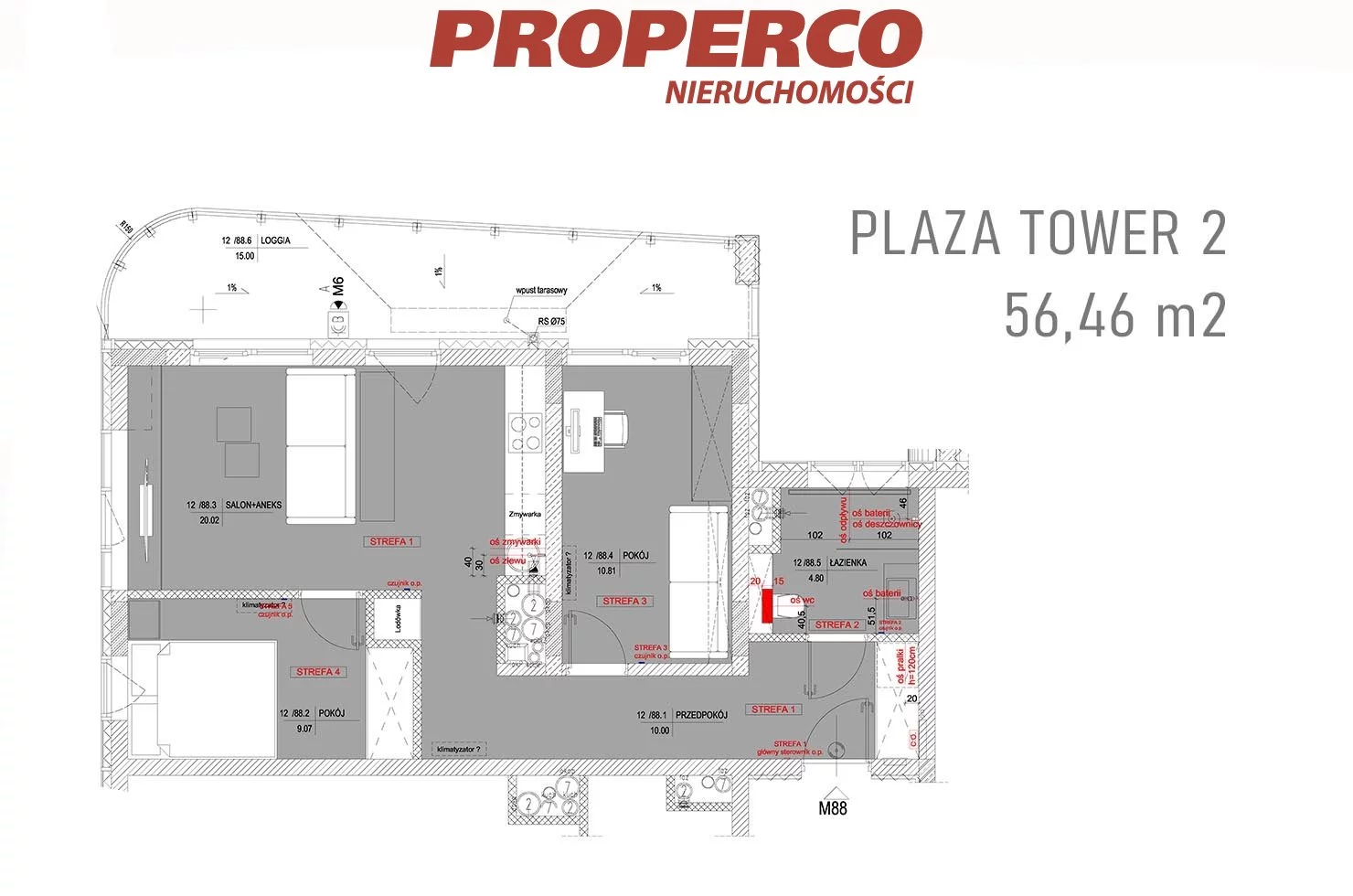 3 pokoje, mieszkanie 56,46 m², piętro 11, oferta nr , PRP-MS-74466, Kielce, Centrum, Zagnańska