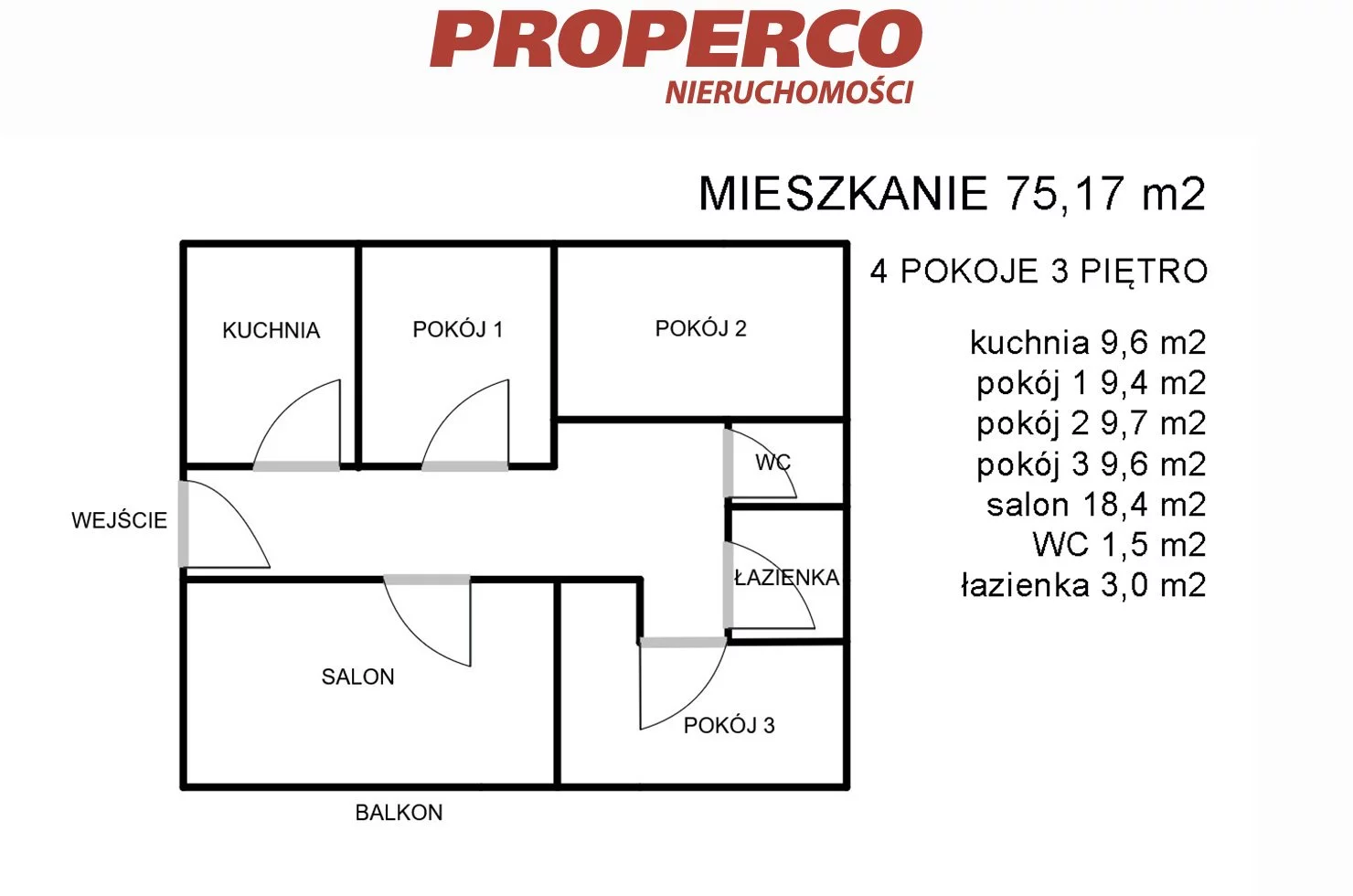4 pokoje, mieszkanie 75,17 m², piętro 3, oferta nr , PRP-MS-75548, Kielce, Na Stoku