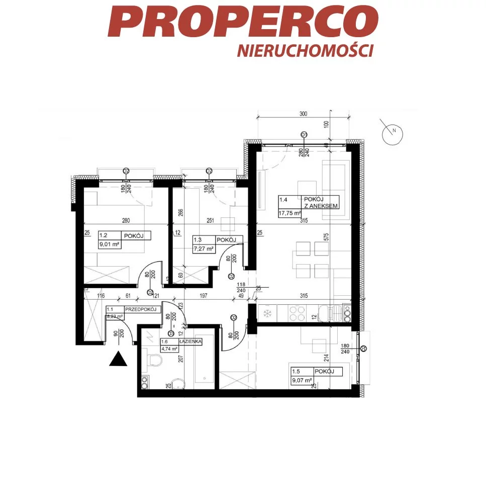 4 pokoje, mieszkanie 56,26 m², piętro 1, oferta nr , PRP-MS-74201, Pińczów