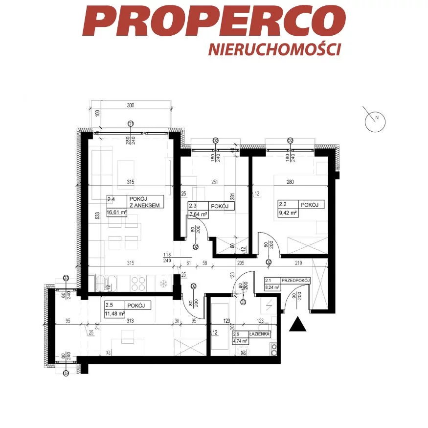 4 pokoje, mieszkanie 57,86 m², piętro 2, oferta nr , PRP-MS-74275, Pińczów