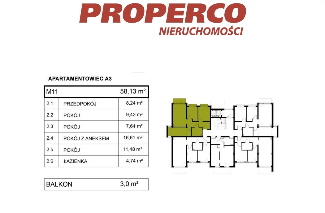 4 pokoje, mieszkanie 57,86 m², piętro 2, oferta nr , PRP-MS-74275, Pińczów