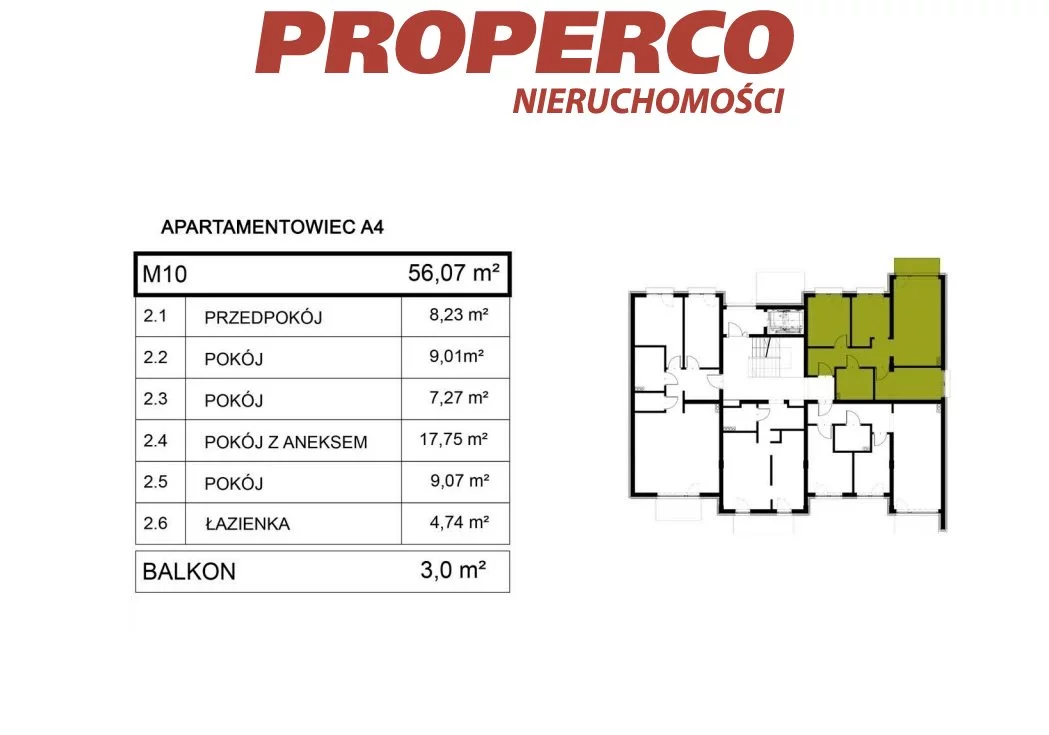 4 pokoje, mieszkanie 56,10 m², piętro 2, oferta nr , PRP-MS-74239, Pińczów