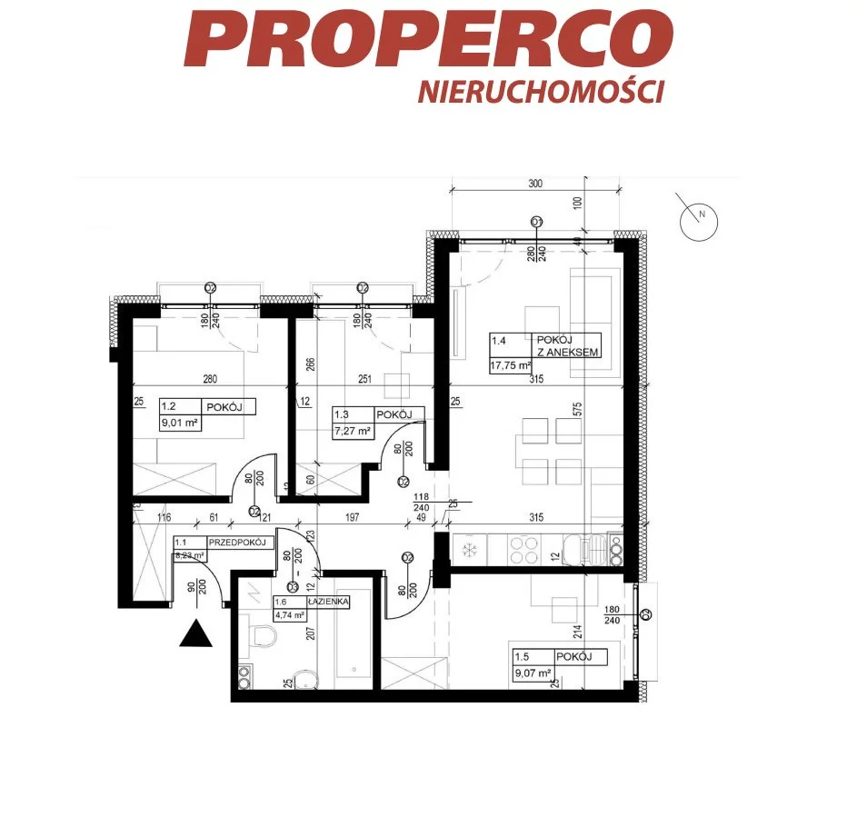 4 pokoje, mieszkanie 56,22 m², piętro 1, oferta nr , PRP-MS-74244, Pińczów