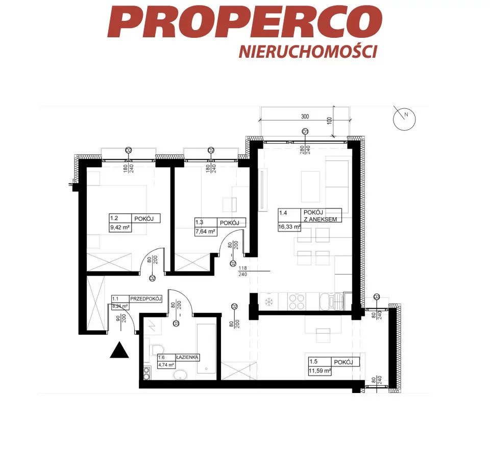 4 pokoje, mieszkanie 57,86 m², piętro 1, oferta nr , PRP-MS-74258, Pińczów