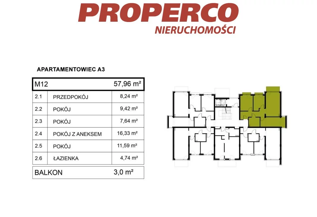 4 pokoje, mieszkanie 57,88 m², piętro 2, oferta nr , PRP-MS-74277, Pińczów