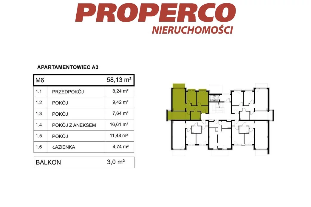 4 pokoje, mieszkanie 57,98 m², piętro 1, oferta nr , PRP-MS-74272, Pińczów