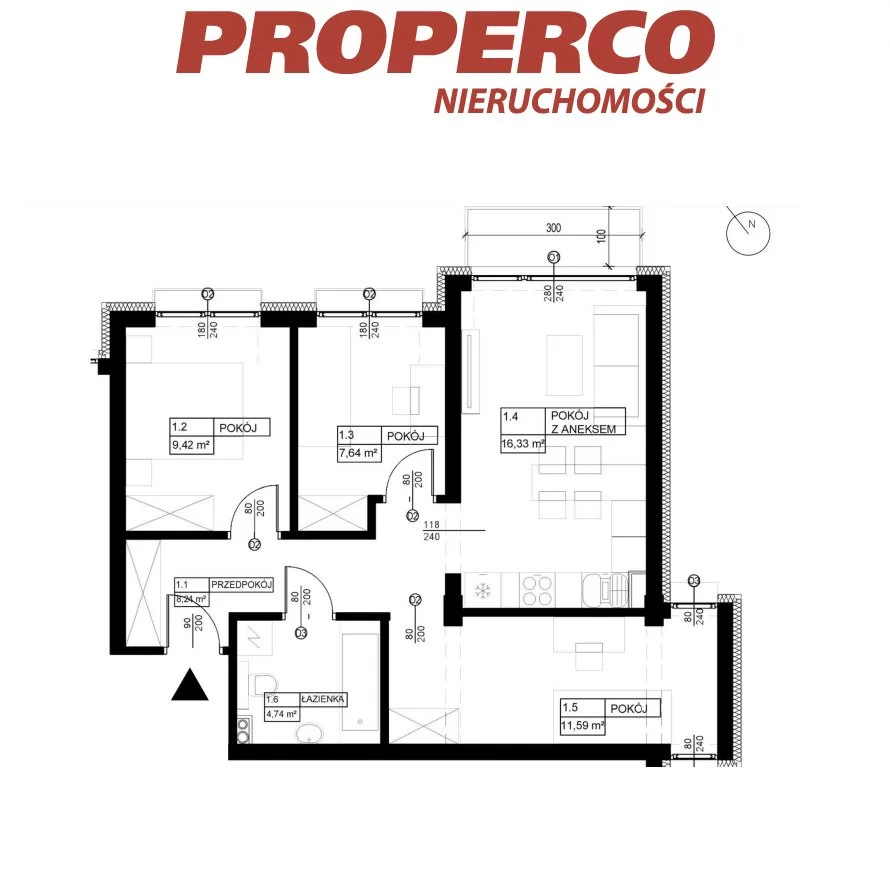 4 pokoje, mieszkanie 58,00 m², piętro 1, oferta nr , PRP-MS-74273, Pińczów