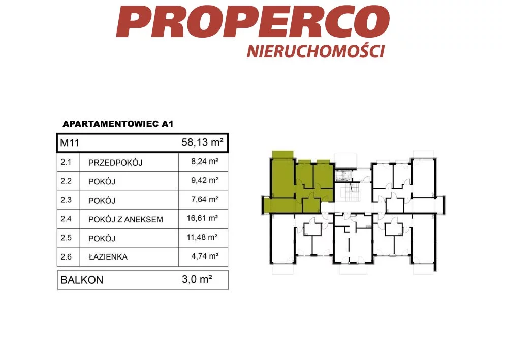 4 pokoje, mieszkanie 58,11 m², piętro 2, oferta nr , PRP-MS-74261, Pińczów