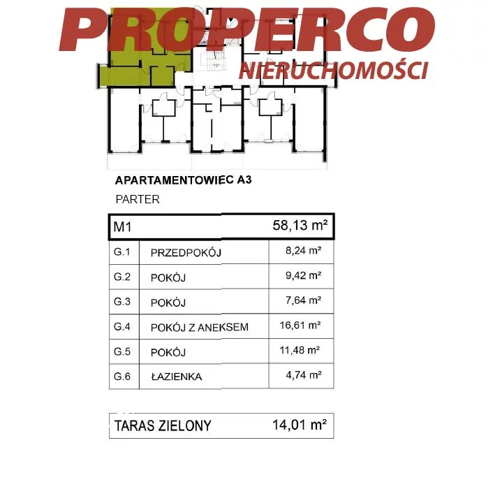 4 pokoje, mieszkanie 57,80 m², parter, oferta nr , PRP-MS-74386, Pińczów