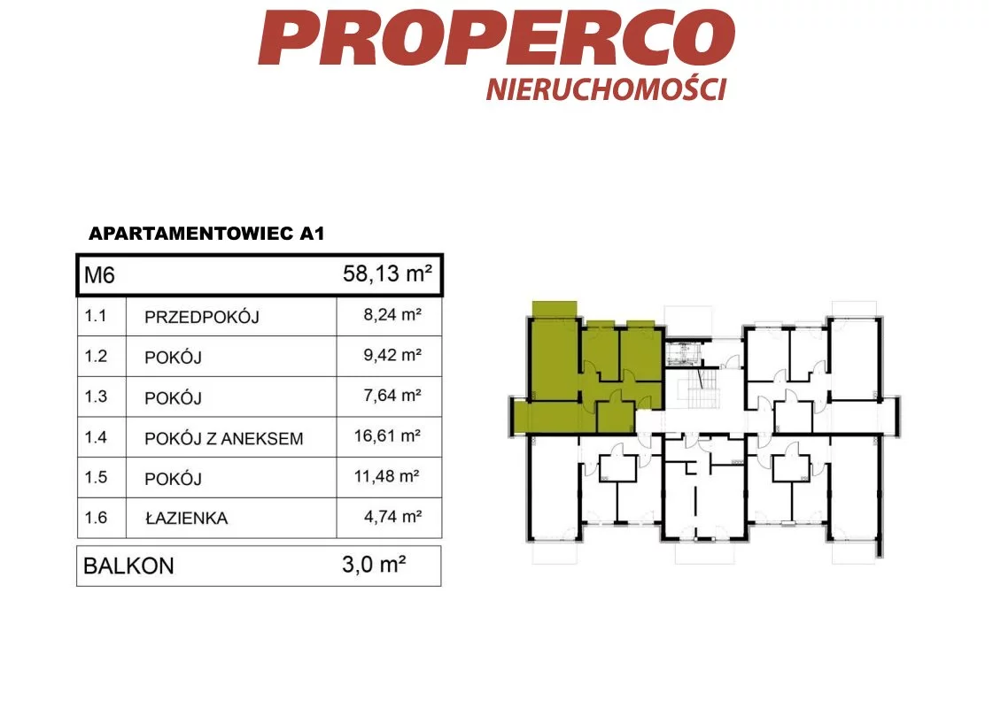 4 pokoje, mieszkanie 57,99 m², piętro 1, oferta nr , PRP-MS-74251, Pińczów, Siedmiolaski