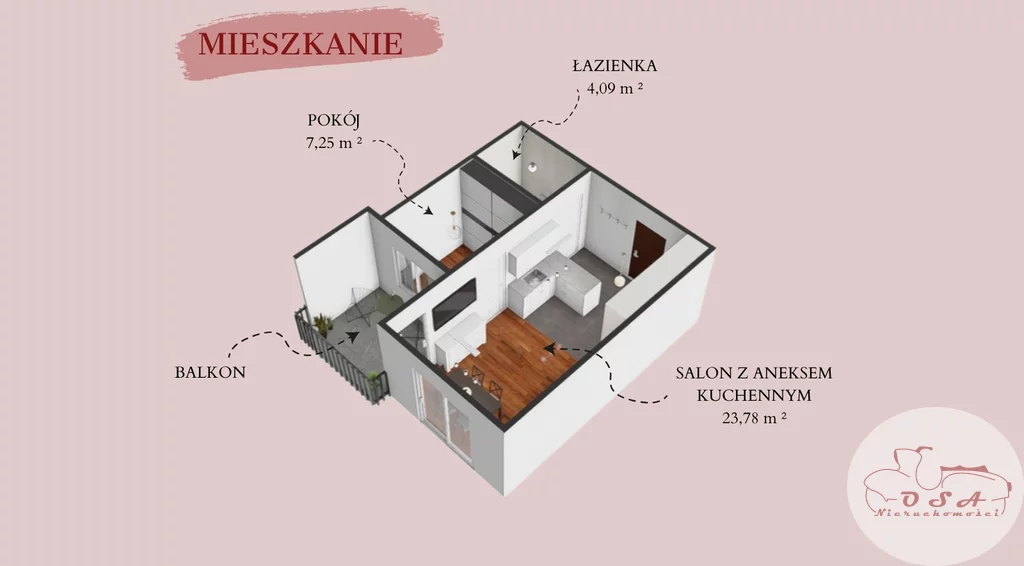 2 pokoje, mieszkanie 42,86 m², piętro 2, oferta nr , 347/4398/OMS, Mosina