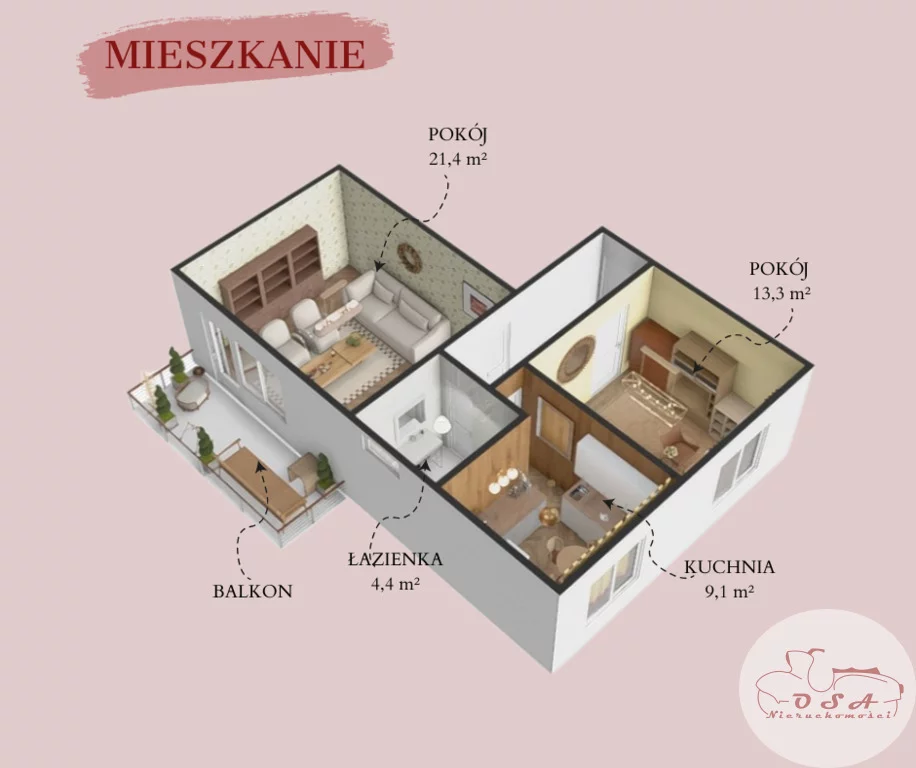 2 pokoje, mieszkanie 53,75 m², piętro 1, oferta nr , 345/4398/OMS, Otoczna