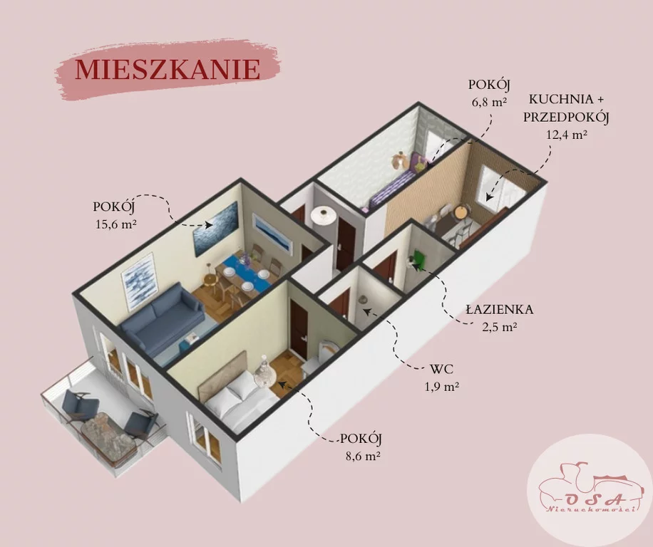 3 pokoje, mieszkanie 47,30 m², piętro 4, oferta nr , 346/4398/OMS, Września, Piastów