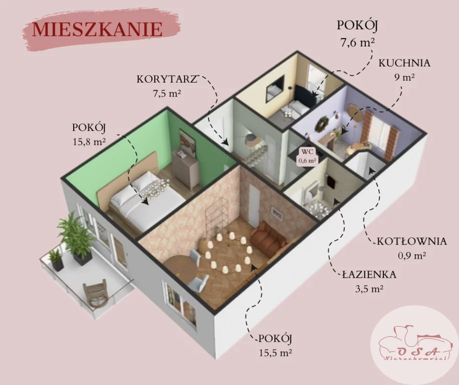 3 pokoje, mieszkanie 60,00 m², piętro 1, oferta nr , 332/4398/OMS, Targowa Górka, Średzka