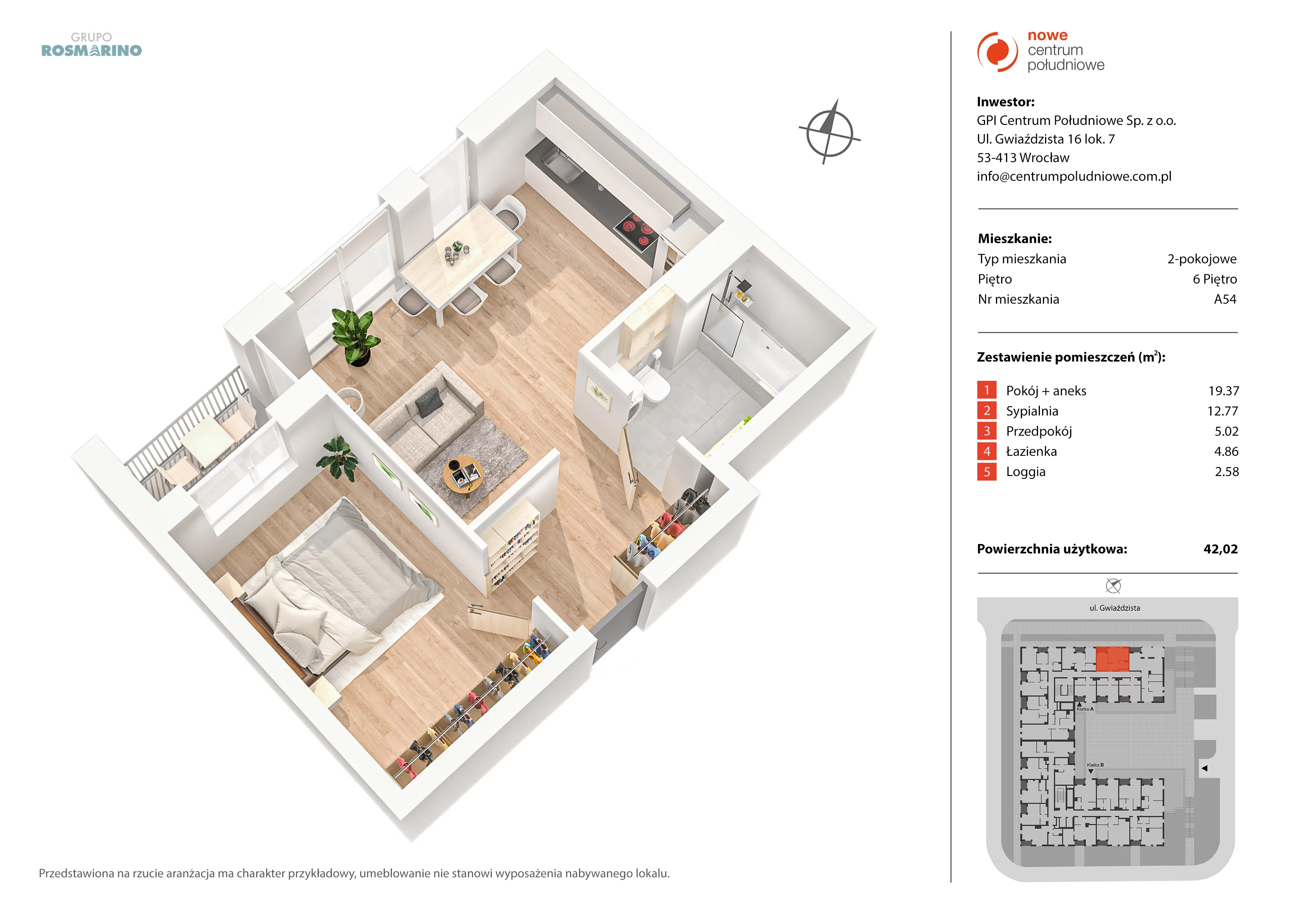 Mieszkanie 42,02 m², piętro 6, oferta nr A54, Nowe Centrum Południowe IV, Wrocław, Powstańców Śląskich (Południe), ul. Gwiaździsta 18/22