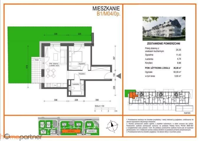 2 pokoje, mieszkanie 46,48 m², parter, oferta nr , 19243, Wrocław, Krzyki-Partynice, Krzyki, Brochowska