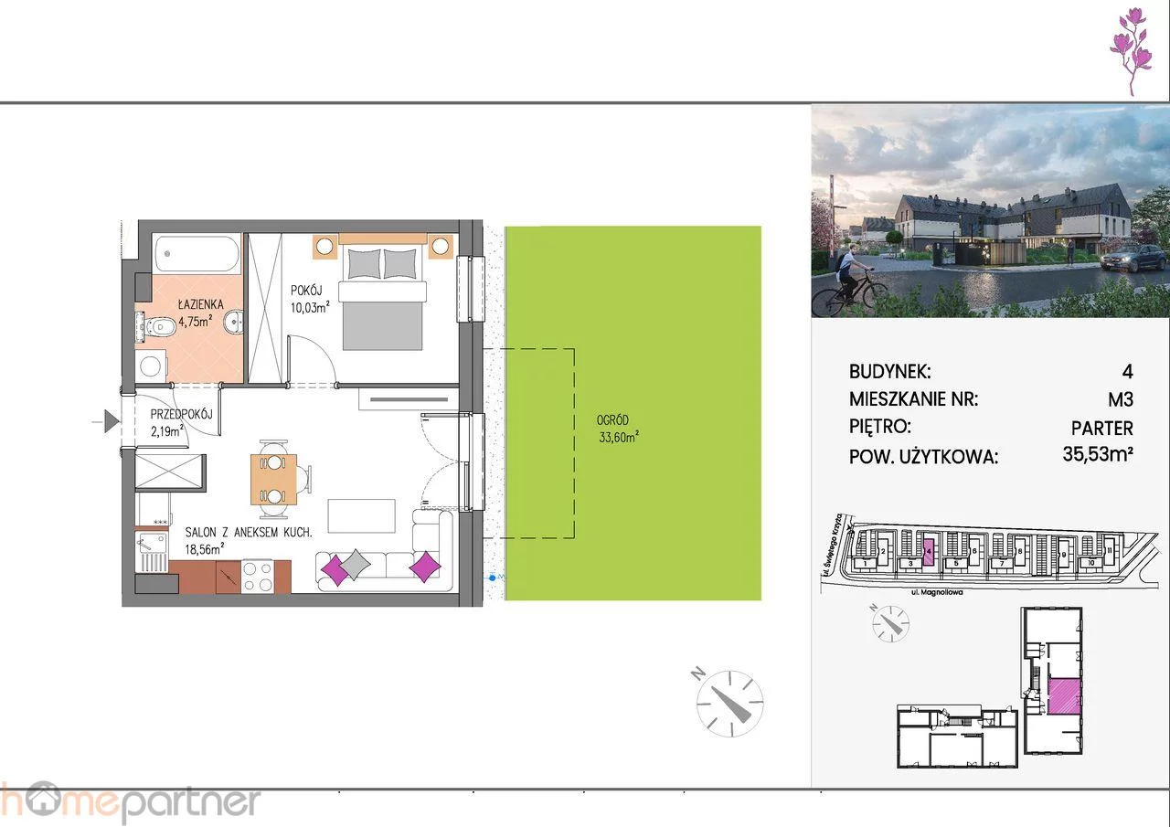 2 pokoje, mieszkanie 35,53 m², parter, oferta nr , 19260, Siechnice, Bzowa