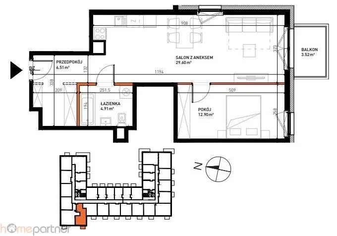 Apartament na sprzedaż, 53,90 m², 2 pokoje, piętro 3, oferta nr 17520