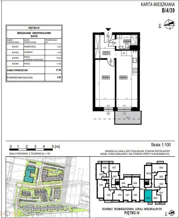 Mieszkanie na sprzedaż, 37,96 m², 2 pokoje, 4 piętro, oferta nr 16864