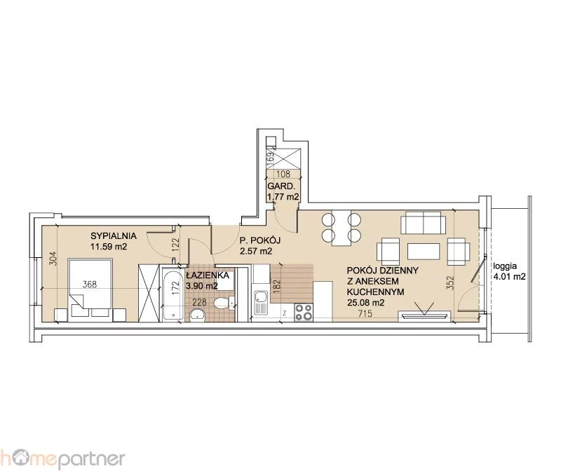 Mieszkanie na sprzedaż, 44,91 m², 2 pokoje, 3 piętro, oferta nr 16900