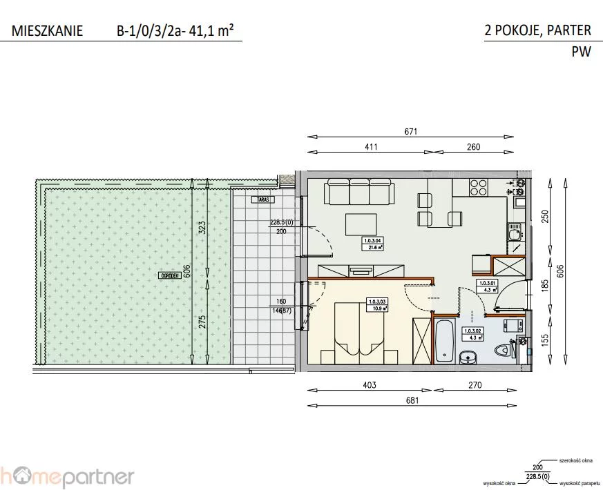 2 pokoje, mieszkanie 41,10 m², parter, oferta nr , 19289, Wrocław, Krzyki-Partynice, Krzyki, Świątnicka