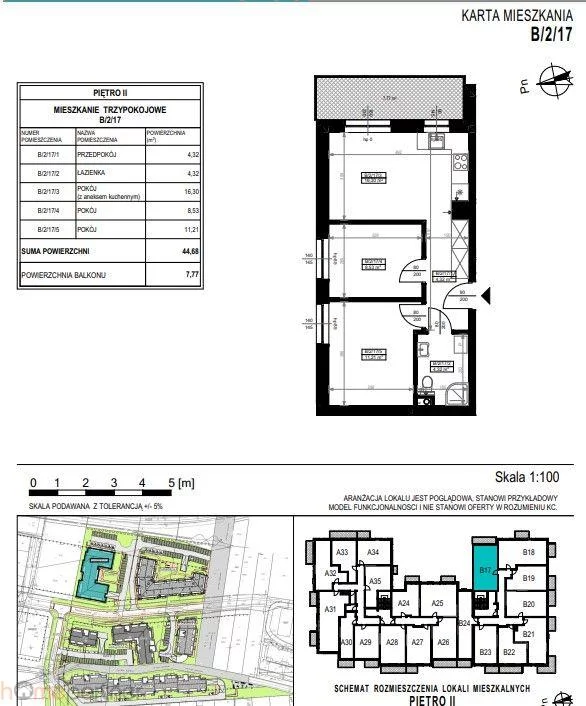 Mieszkanie na sprzedaż, 44,68 m², 3 pokoje, 2 piętro, oferta nr 17078