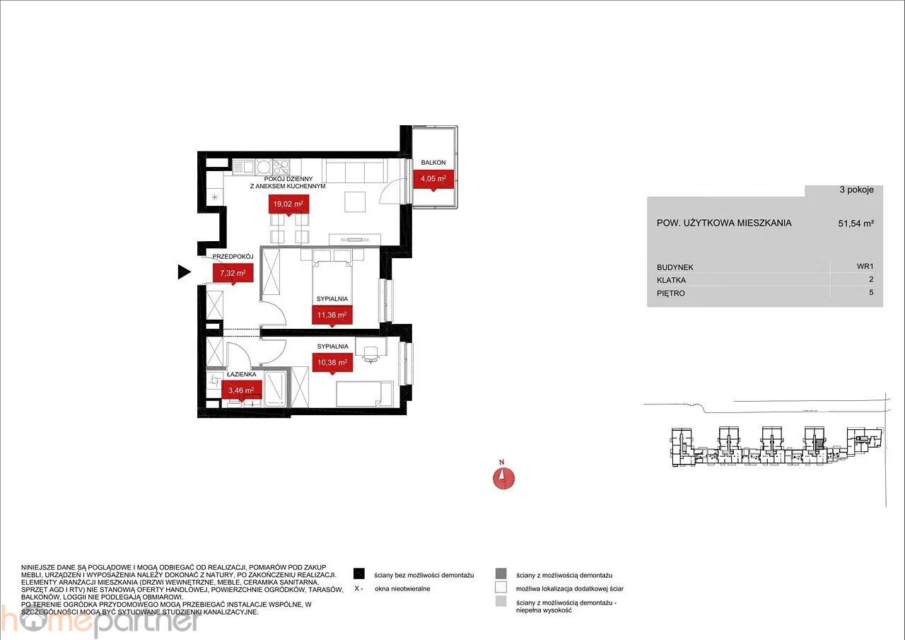 3 pokoje, mieszkanie 51,54 m², piętro 5, oferta nr , 19399, Wrocław, Psie Pole-Zawidawie, Psie Pole, Kleczkowska