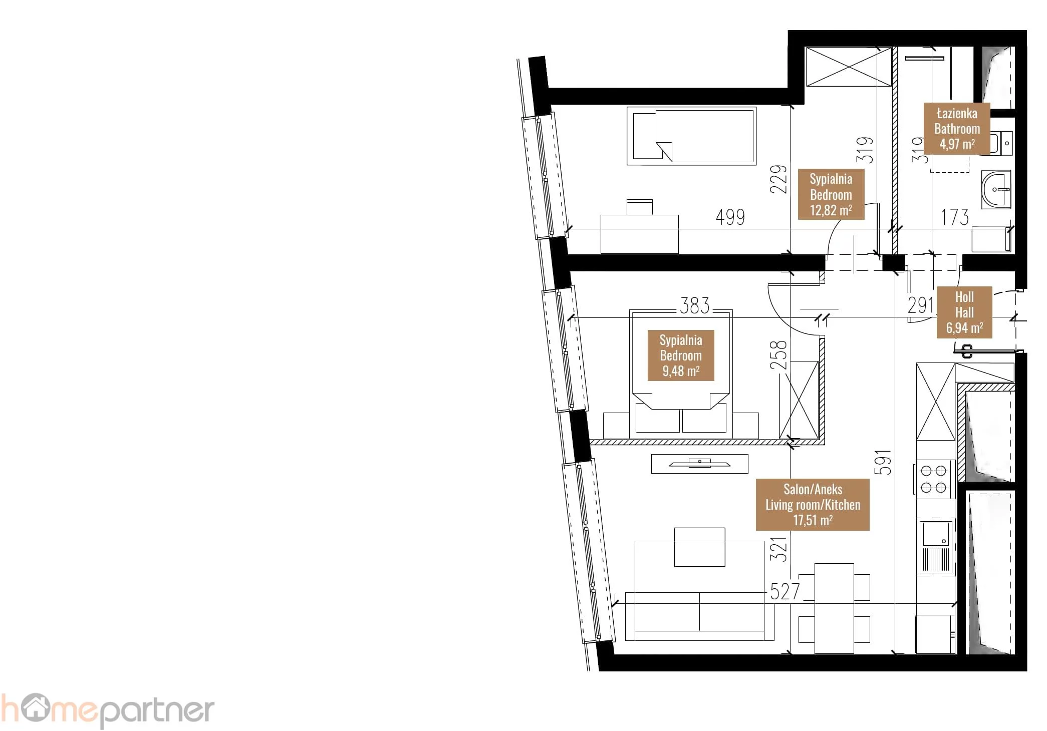 Mieszkanie na sprzedaż, 51,72 m², 3 pokoje, 18 piętro, oferta nr 16908