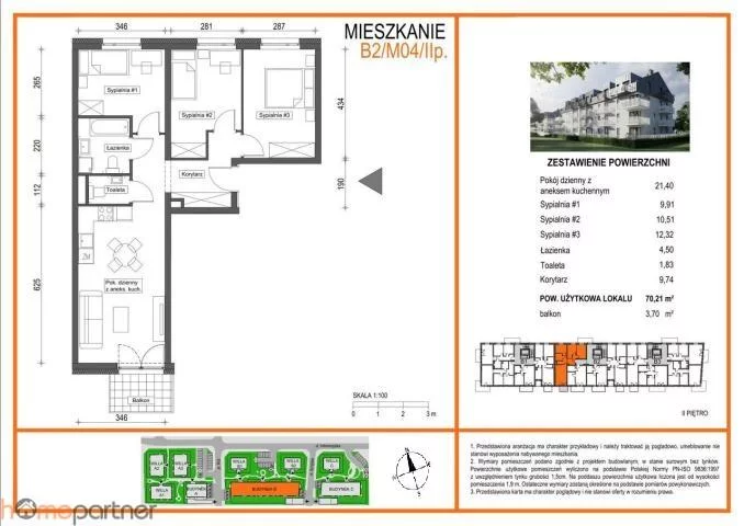 4 pokoje, mieszkanie 70,21 m², piętro 2, oferta nr , 19301, Wrocław, Krzyki-Partynice, Krzyki, Brochowska