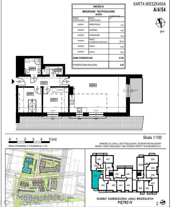 Mieszkanie na sprzedaż, 57,99 m², 4 pokoje, 4 piętro, oferta nr 17079