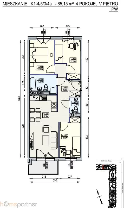 4 pokoje, mieszkanie 65,15 m², piętro 5, oferta nr , 19253, Wrocław, Krzyki-Partynice, Krzyki, al. Karkonoska