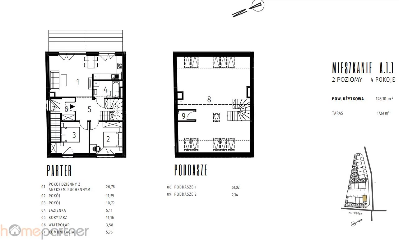 4 pokoje, mieszkanie 128,10 m², piętro 1, oferta nr , 19530, Wrocław, Krzyki-Partynice, Krzyki, Tadeusza Kutrzeby