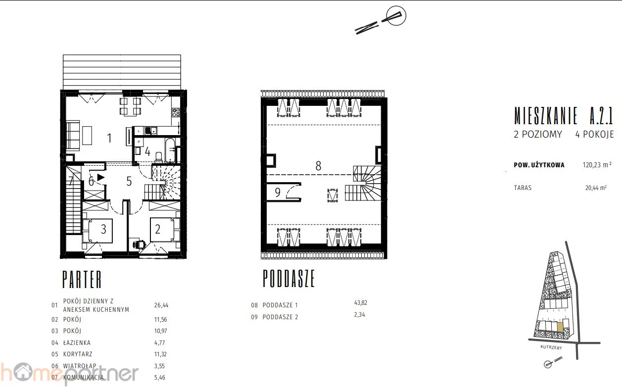 4 pokoje, mieszkanie 120,23 m², piętro 1, oferta nr , 19567, Wrocław, Krzyki-Partynice, Krzyki, Tadeusza Kutrzeby