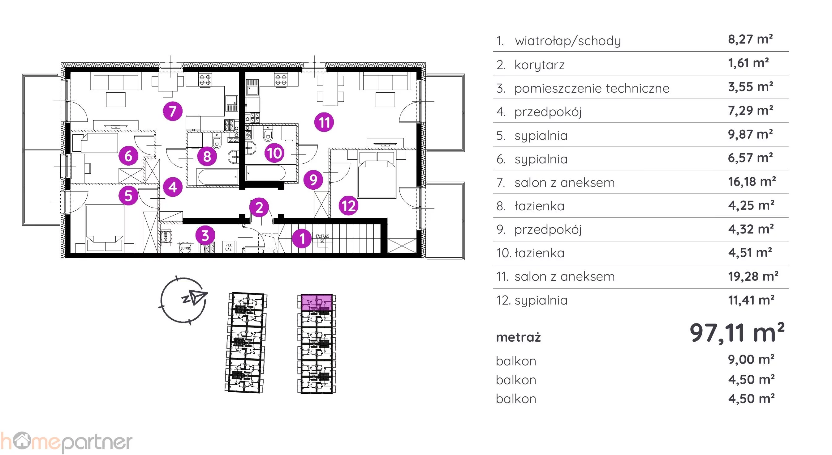 Mieszkanie na sprzedaż, 97,11 m², 5 pokoi, 1 piętro, oferta nr 17452