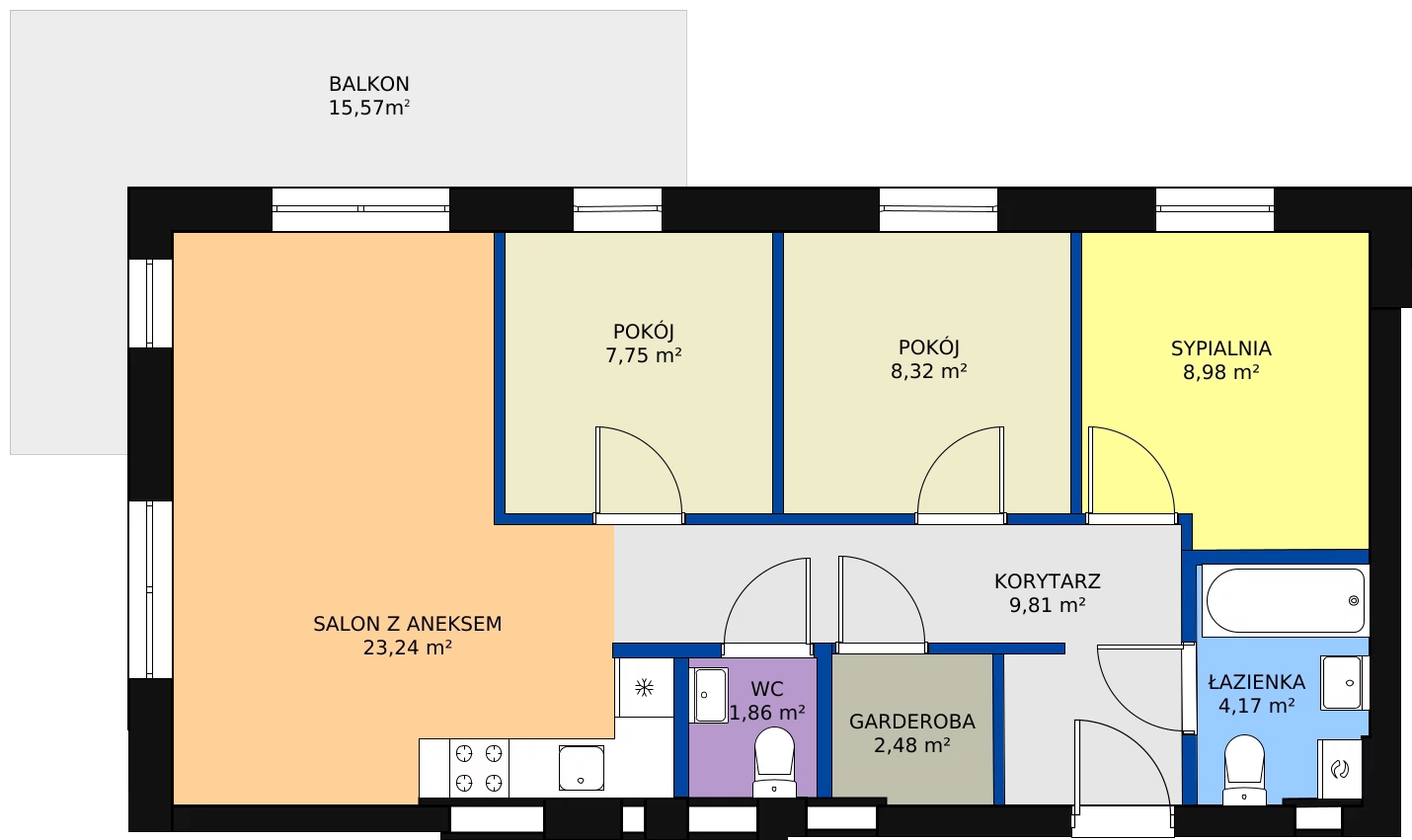 4 pokoje, mieszkanie 66,61 m², piętro 1, oferta nr F14-M1, Tęczowy Zakątek, Bydgoszcz, Czyżkówko, ul. Filtrowa