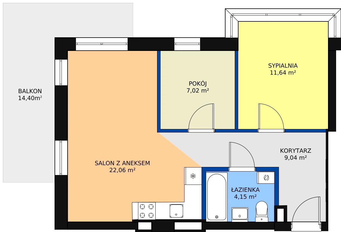 3 pokoje, mieszkanie 53,91 m², piętro 1, oferta nr F14-M2, Tęczowy Zakątek, Bydgoszcz, Czyżkówko, ul. Filtrowa