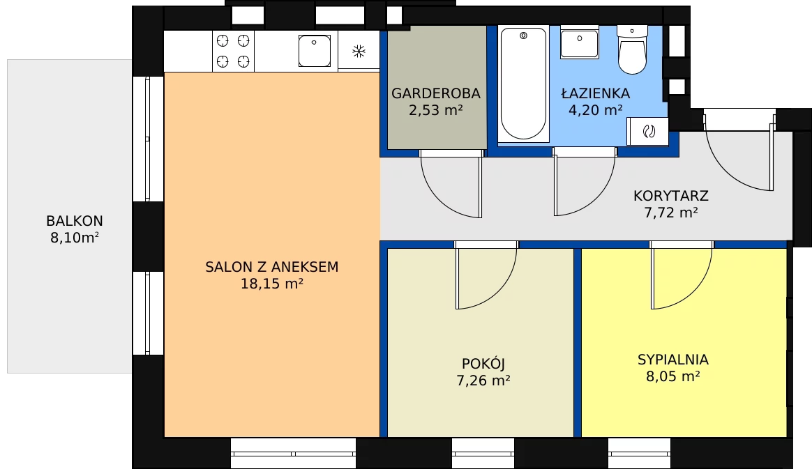 3 pokoje, mieszkanie 47,91 m², piętro 2, oferta nr F14-M11, Tęczowy Zakątek, Bydgoszcz, Czyżkówko, ul. Filtrowa
