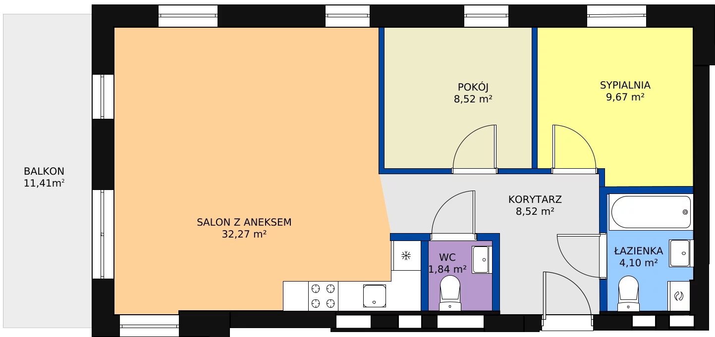 4 pokoje, mieszkanie 64,39 m², piętro 3, oferta nr F16-M13, Tęczowy Zakątek, Bydgoszcz, Czyżkówko, ul. Filtrowa