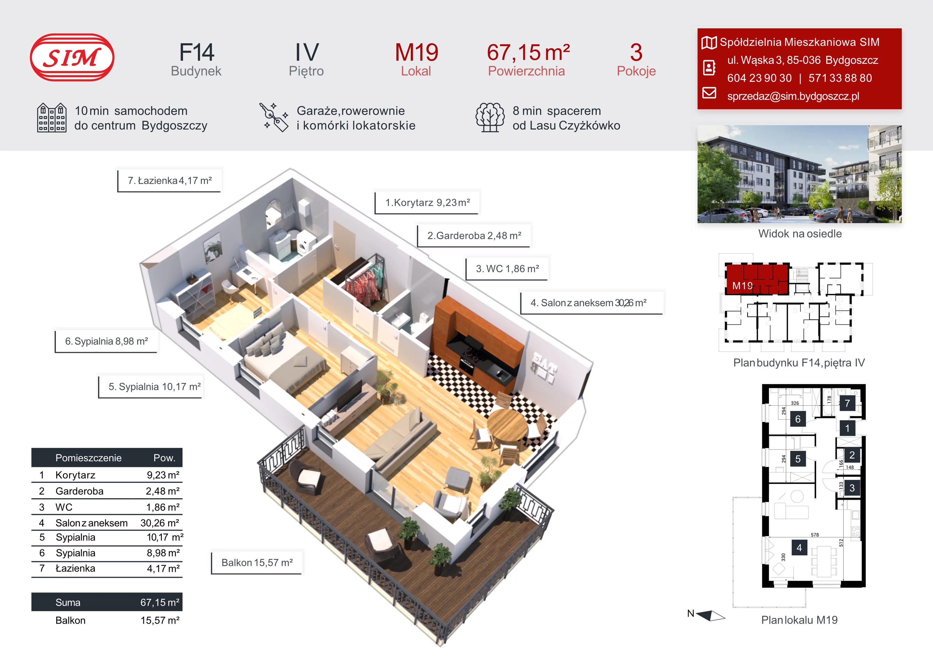 Mieszkanie 67,15 m², piętro 4, oferta nr F14-M19, Tęczowy Zakątek, Bydgoszcz, Czyżkówko, ul. Filtrowa