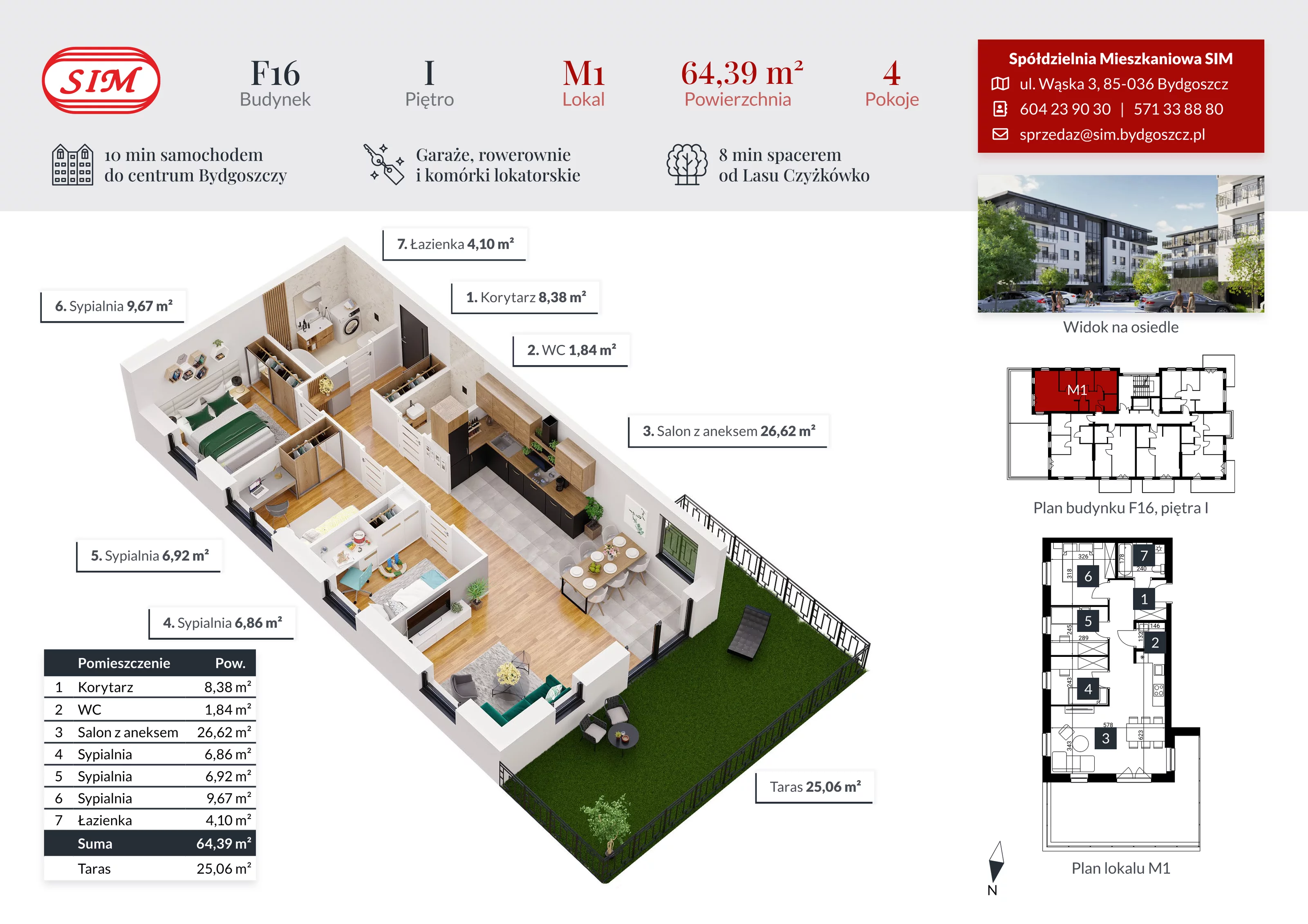 Mieszkanie 64,39 m², piętro 1, oferta nr F16-M01, Tęczowy Zakątek, Bydgoszcz, Czyżkówko, ul. Filtrowa