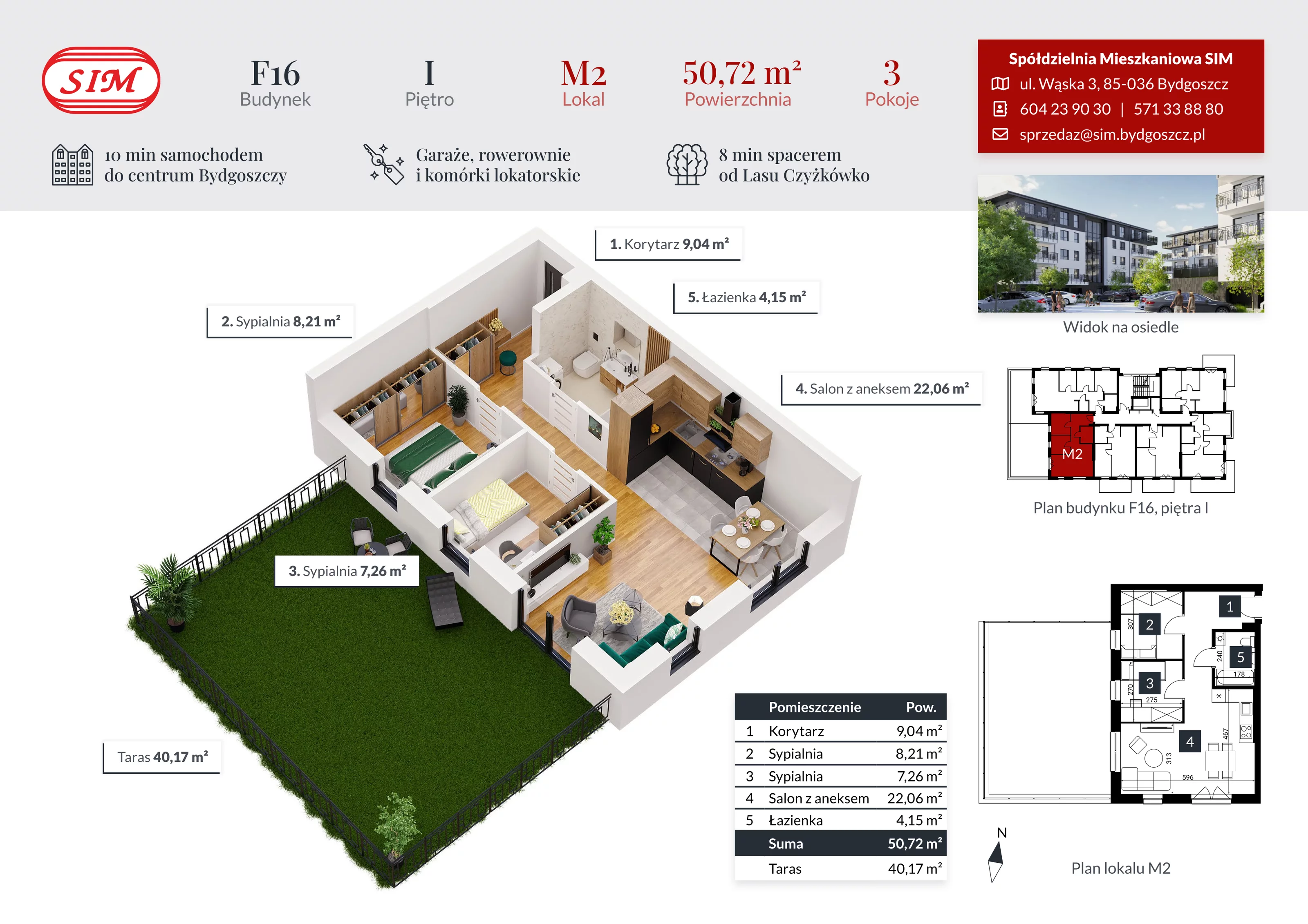 Mieszkanie 50,72 m², piętro 1, oferta nr F16-M02, Tęczowy Zakątek, Bydgoszcz, Czyżkówko, ul. Filtrowa