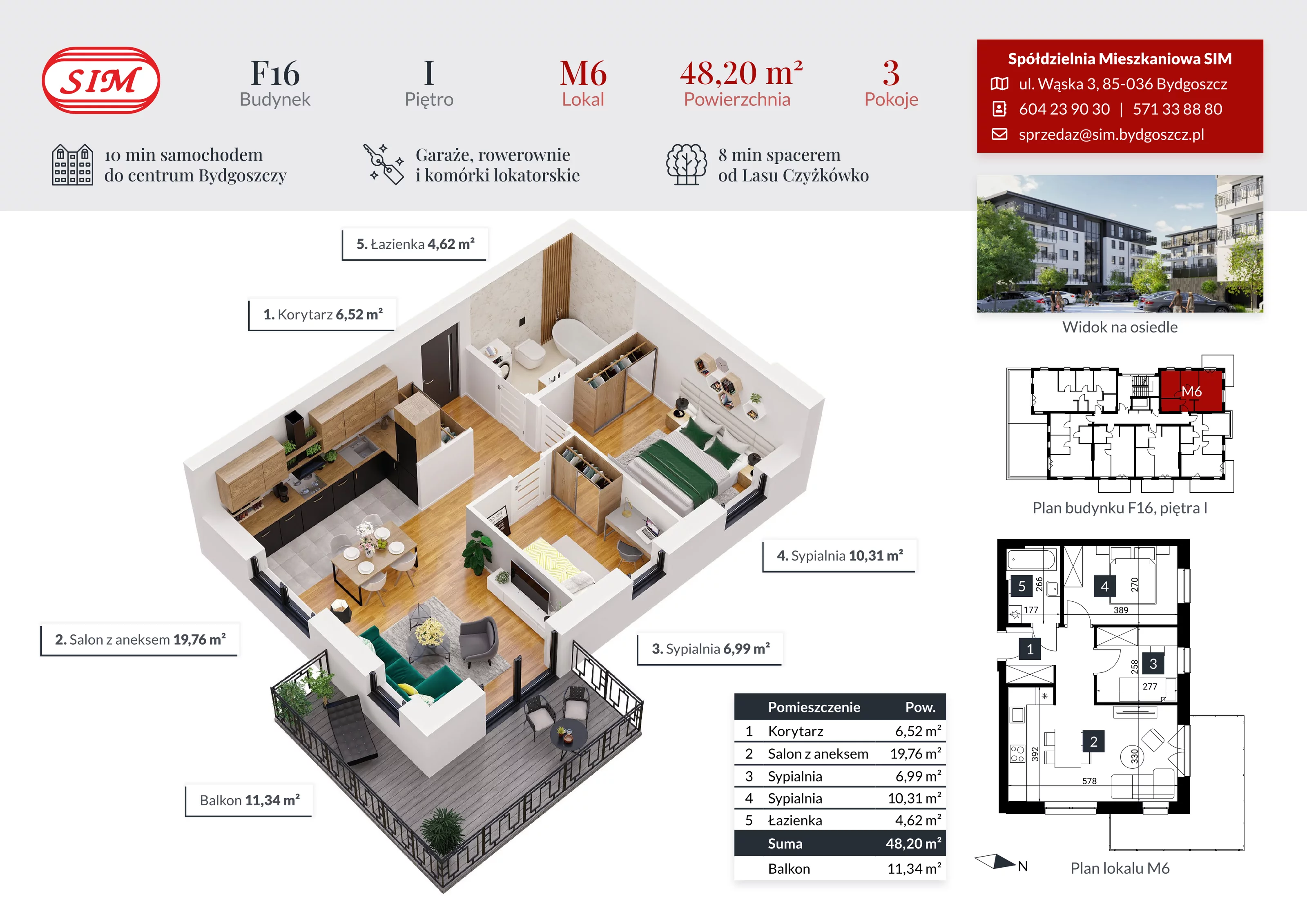 Mieszkanie 48,20 m², piętro 1, oferta nr F16-M06, Tęczowy Zakątek, Bydgoszcz, Czyżkówko, ul. Filtrowa