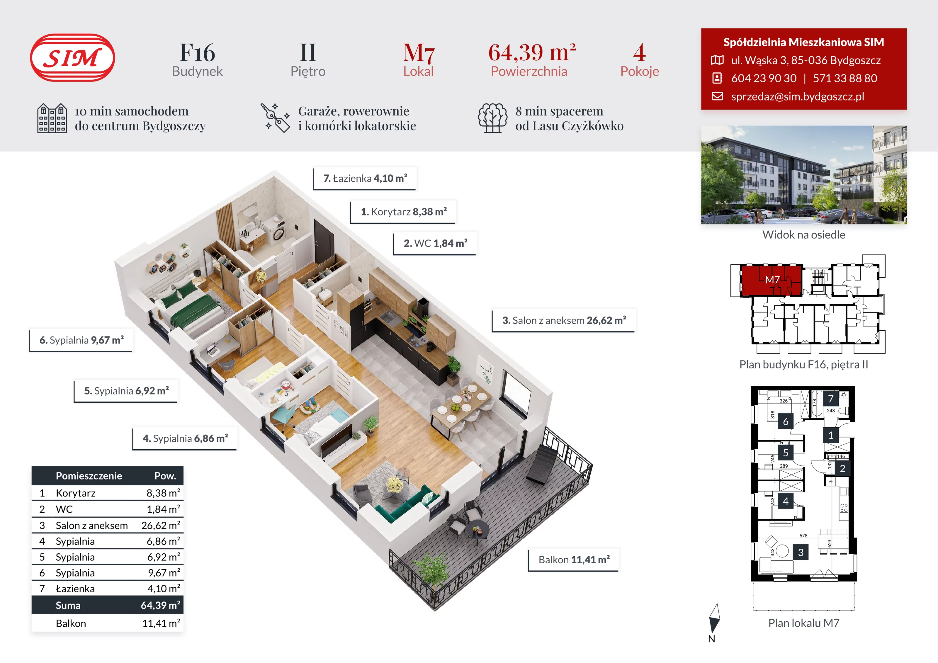 Mieszkanie 64,39 m², piętro 2, oferta nr F16-M07, Tęczowy Zakątek, Bydgoszcz, Czyżkówko, ul. Filtrowa